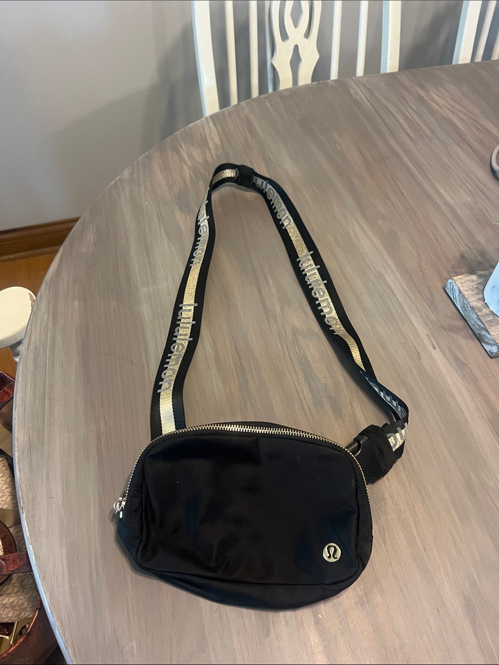 Lululemon Black Crossbody Belt Bag with Gold Logo